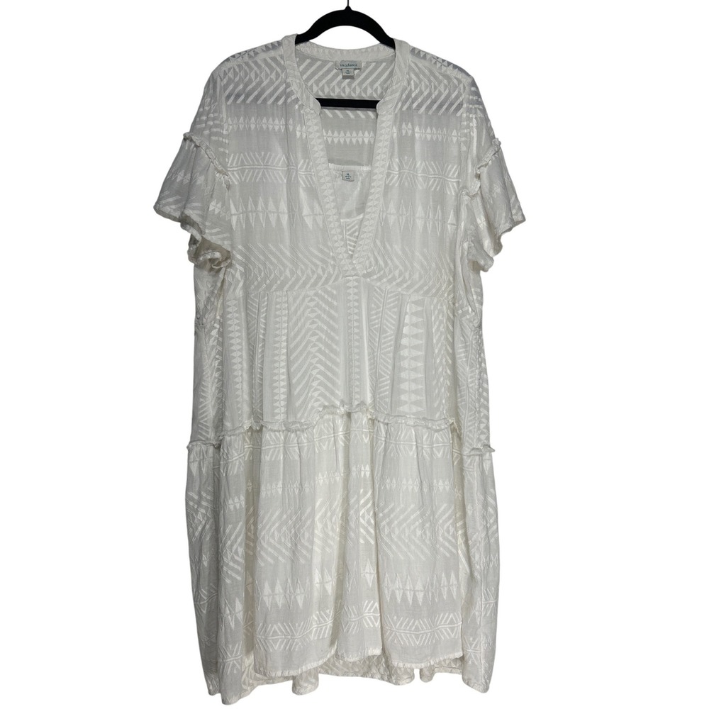 Sundance White Geometric Textured Tiered V-Neck Babydoll Dress With Cami Size XL